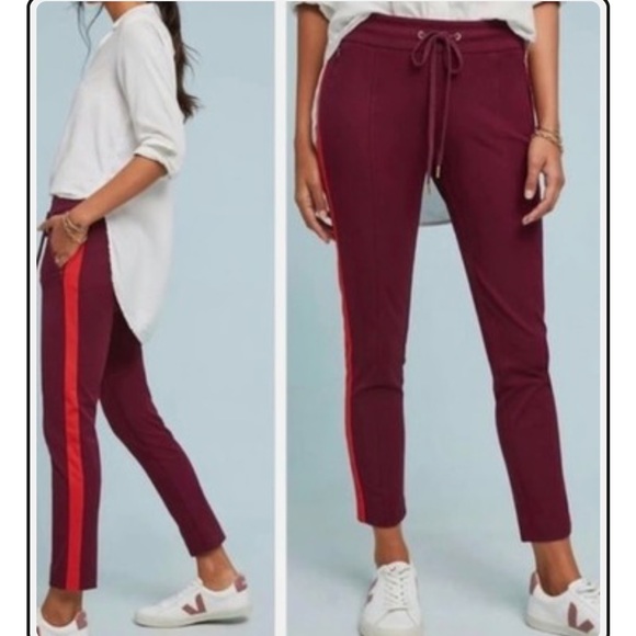 Anthropologie Maroon Track Pants with Red Side Stripe - Picture 2 of 9